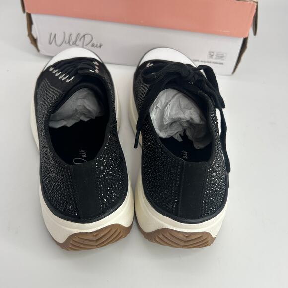 NEW Wild Pair Black Rhinestone Platform Sneakers Size 12 Lace Up Flats NWT - Picture 2 of 10